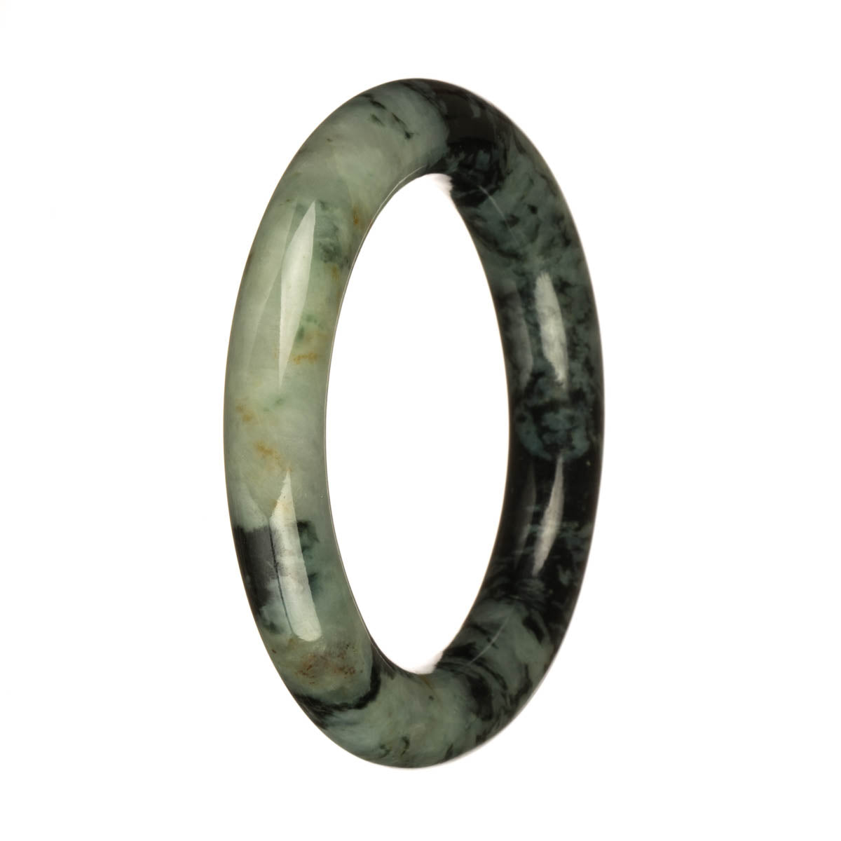 54.6mm Pale Green with Dark Green Patterns Jade Bangle Bracelet