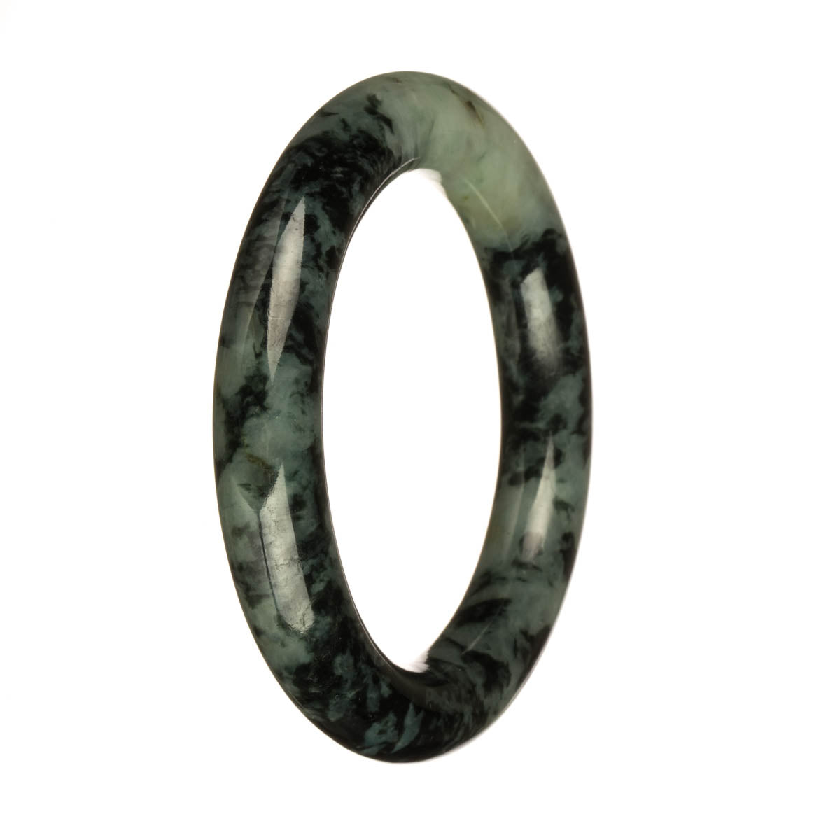 54.6mm Pale Green with Dark Green Patterns Jade Bangle Bracelet