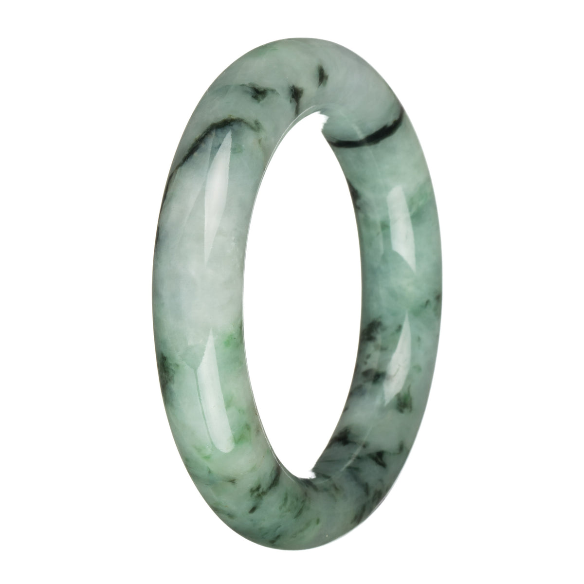 57.1mm Light Grey with Dark Green and Apple Green Patterns Jade Bangle Bracelet