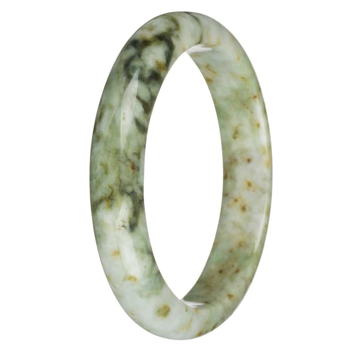 78.3mm Grey with Olive Green, Light Green, and Brown Patterns Jade Bangle Bracelet