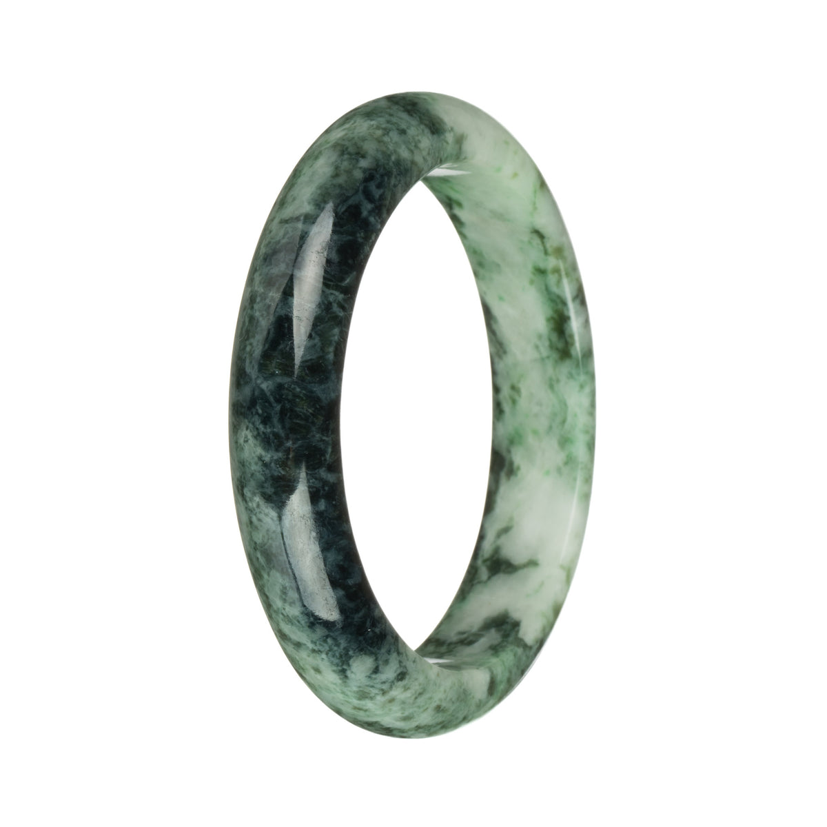 56.8mm Grey with Dark Green, Green and Apple Green Patterns Jade Bangle Bracelet