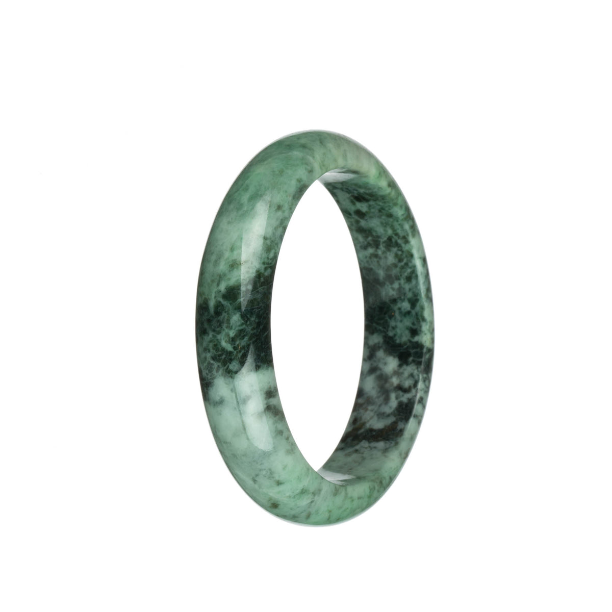 Real Grade A Green and Grey with Dark Green Patterns Jadeite Jade Bangle Bracelet - 59mm Half Moon