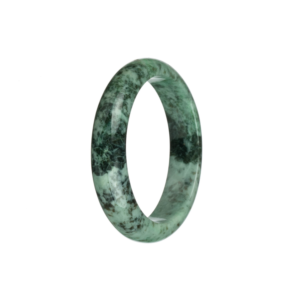 Real Grade A Green and Grey with Dark Green Patterns Jadeite Jade Bangle Bracelet - 59mm Half Moon