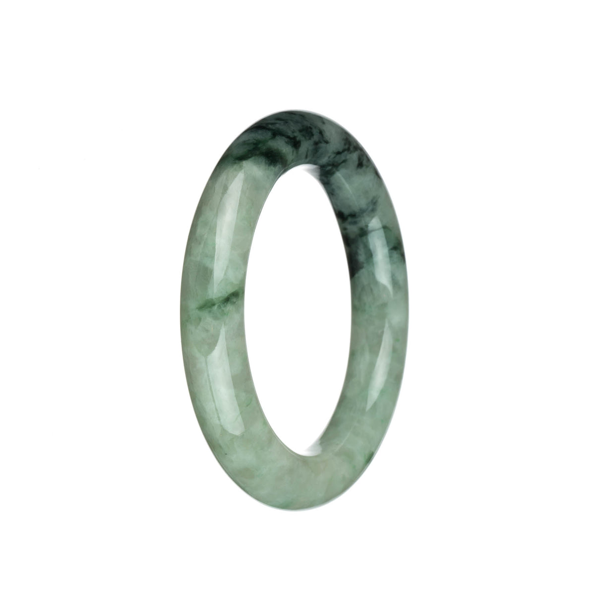 Real Grade A Light Green with Dark Green Patterns and Apple Green Patterns Burmese Jade Bangle - 55mm Round