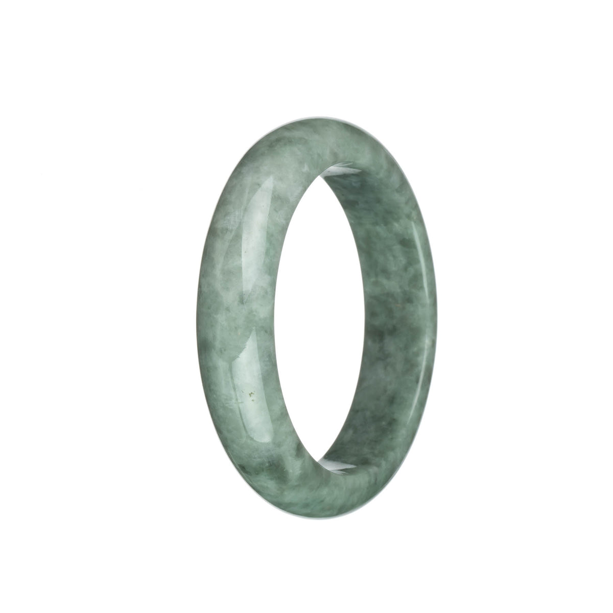 Authentic Natural Grey with Green Traditional Jade Bracelet - 58mm Half Moon