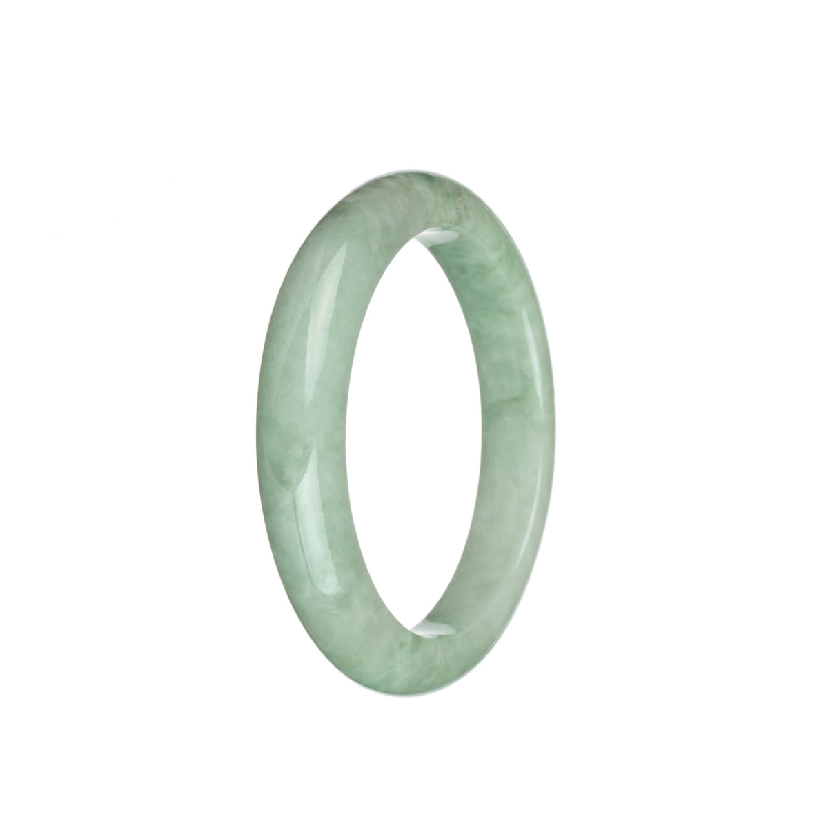 Genuine Grade A Light Green with Grey Patch Traditional Jade Bracelet - 56mm Half Moon