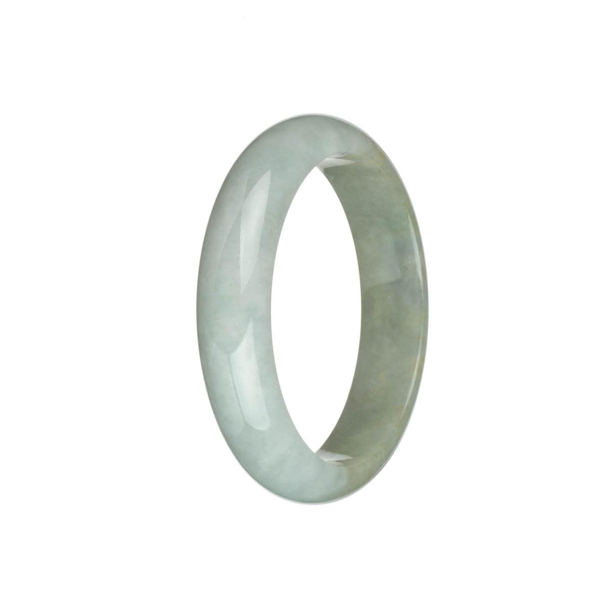 Certified Grade A Pale Green with White Jade Bangle - 58mm Half Moon