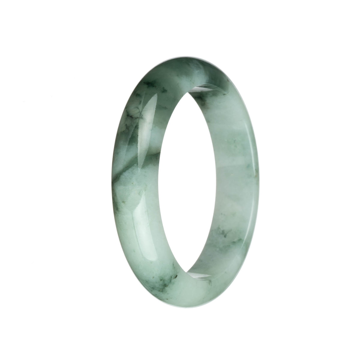 Genuine Grade A White and Green with Green Patterns Jadeite Bangle - 62mm Half Moon