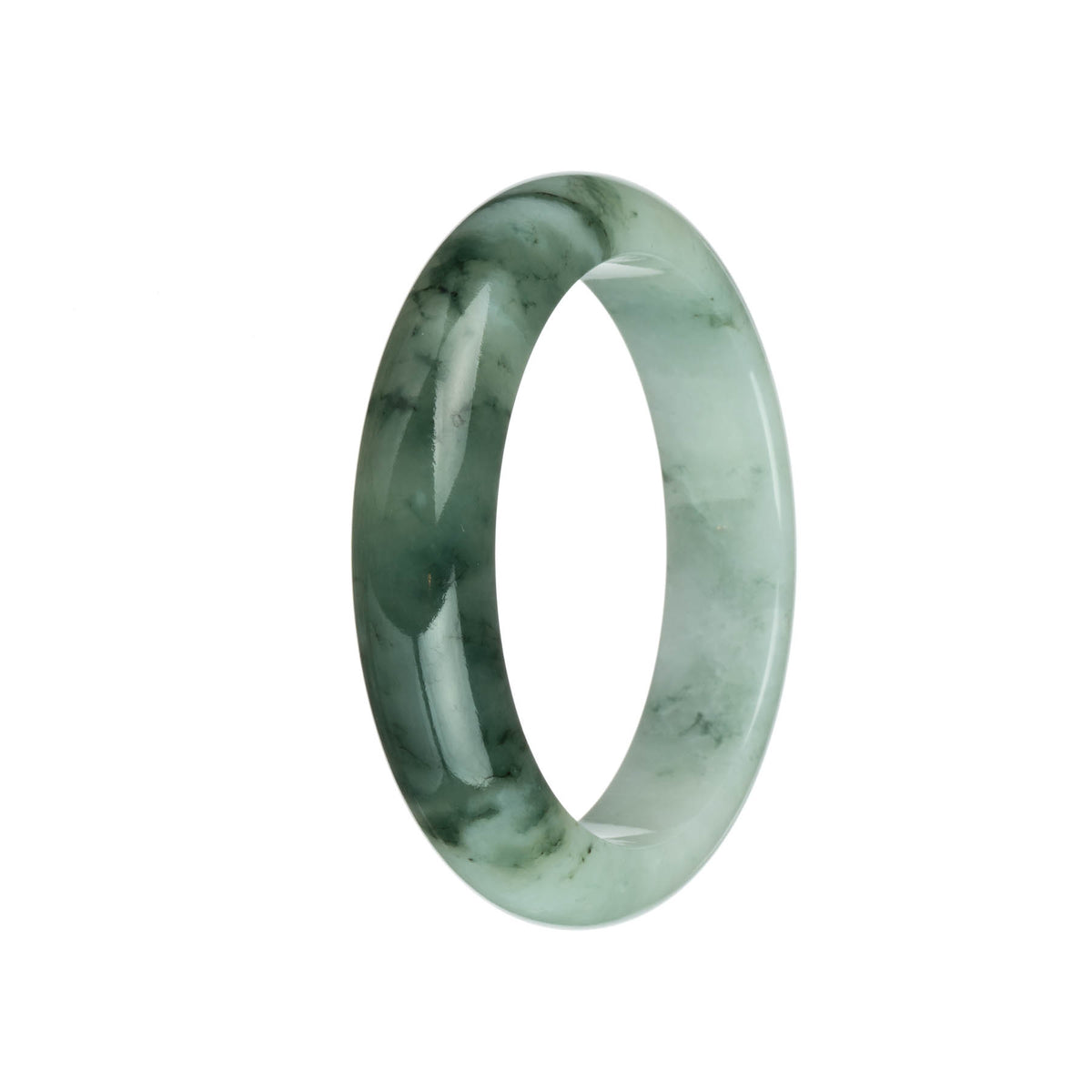 Genuine Grade A White and Green with Green Patterns Jadeite Bangle - 62mm Half Moon