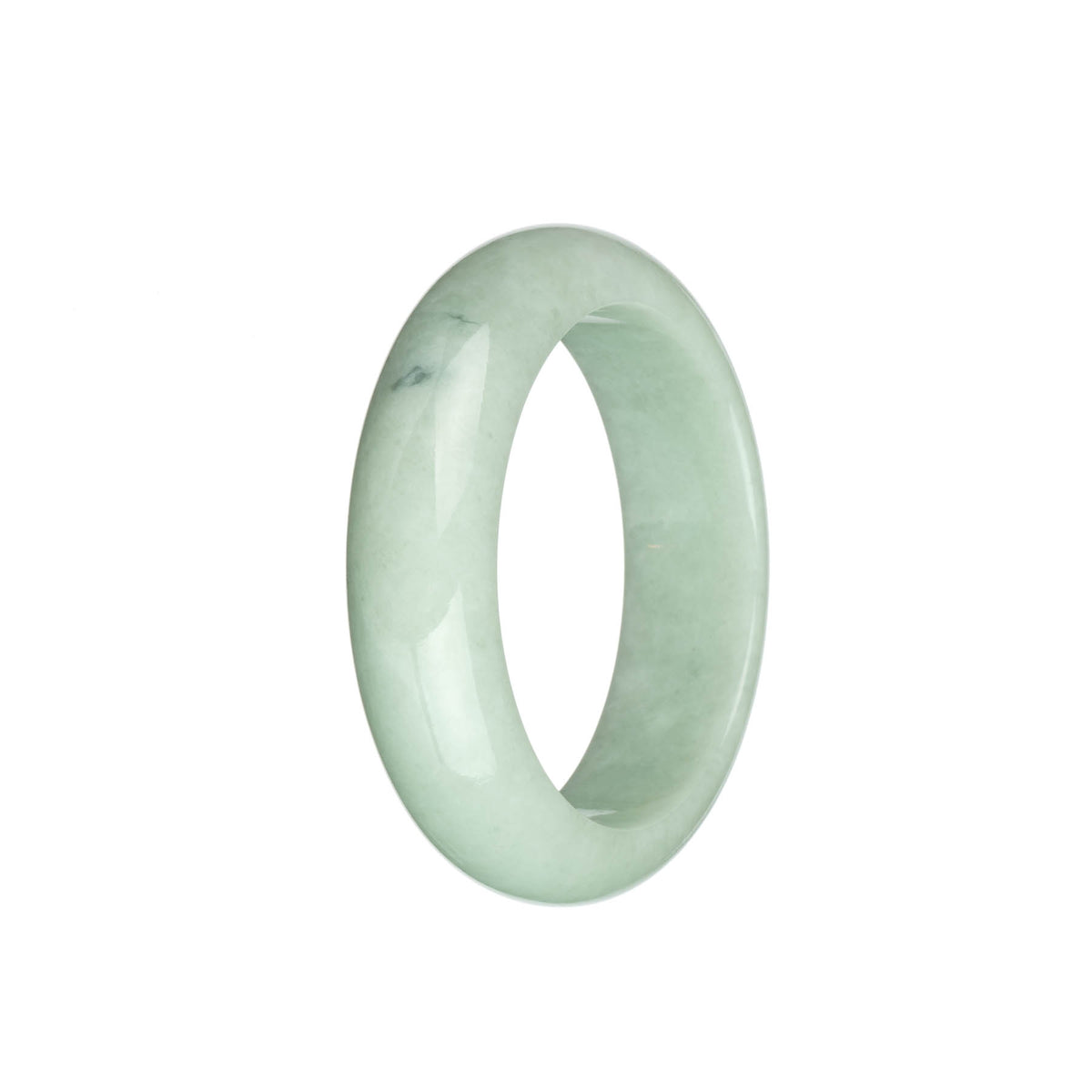 Authentic Grade A Light Green with Dark Green Spots Burmese Jade Bangle - 54mm Half Moon