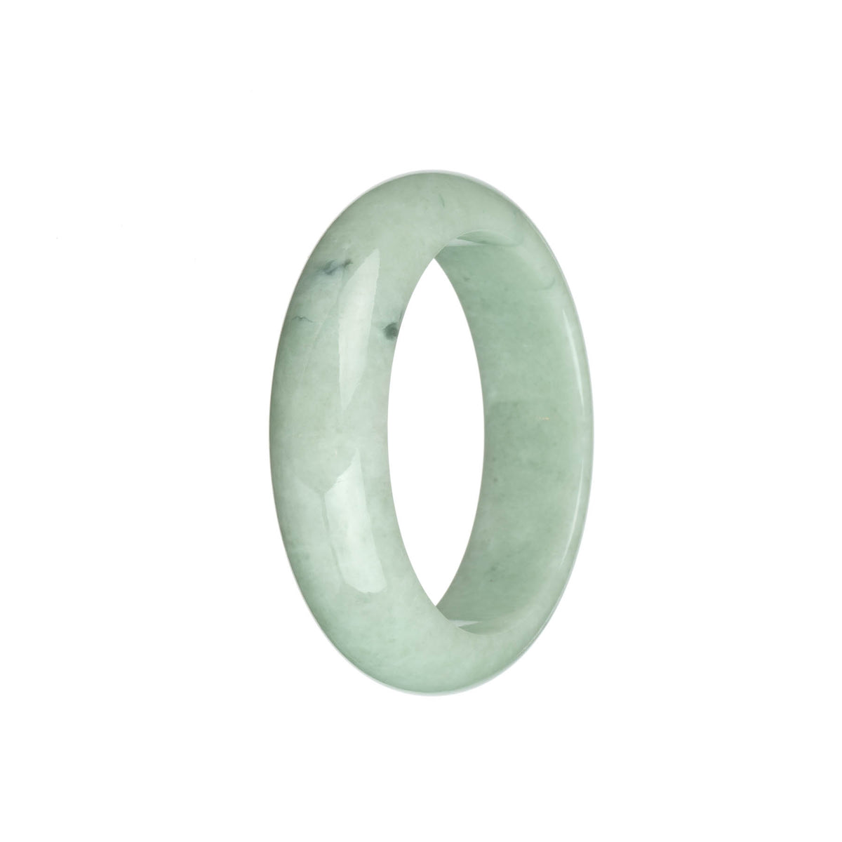 Authentic Grade A Light Green with Dark Green Spots Burmese Jade Bangle - 54mm Half Moon