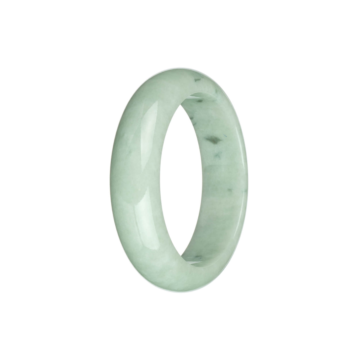 Genuine Natural Light Green with Dark Green Spots Burma Jade Bangle Bracelet - 58mm Half Moon