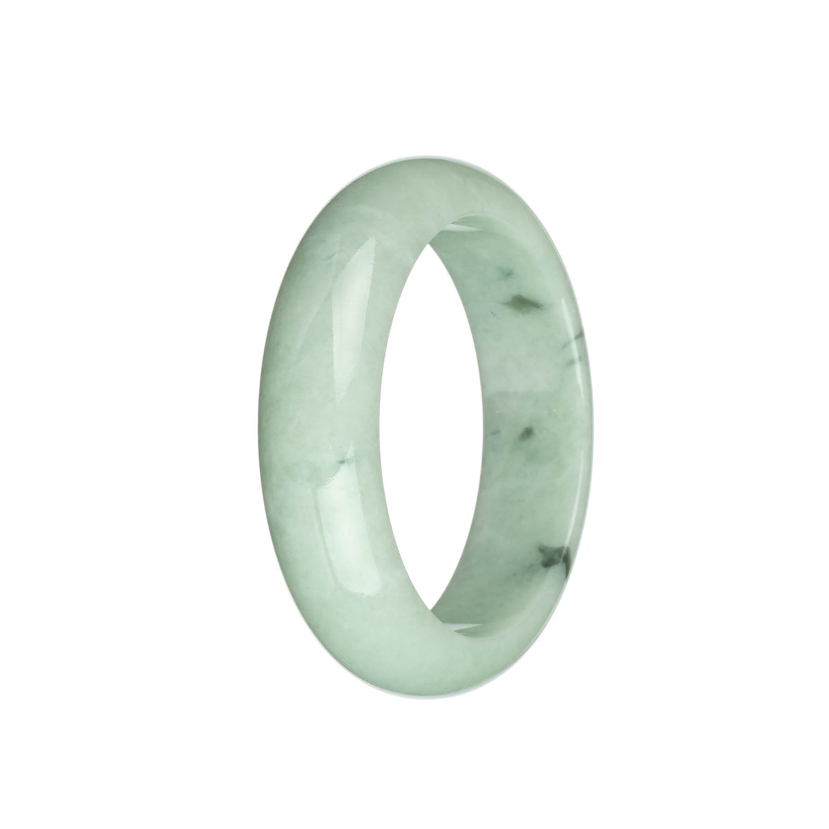 Genuine Natural Light Green with Dark Green Spots Burma Jade Bangle Bracelet - 58mm Half Moon