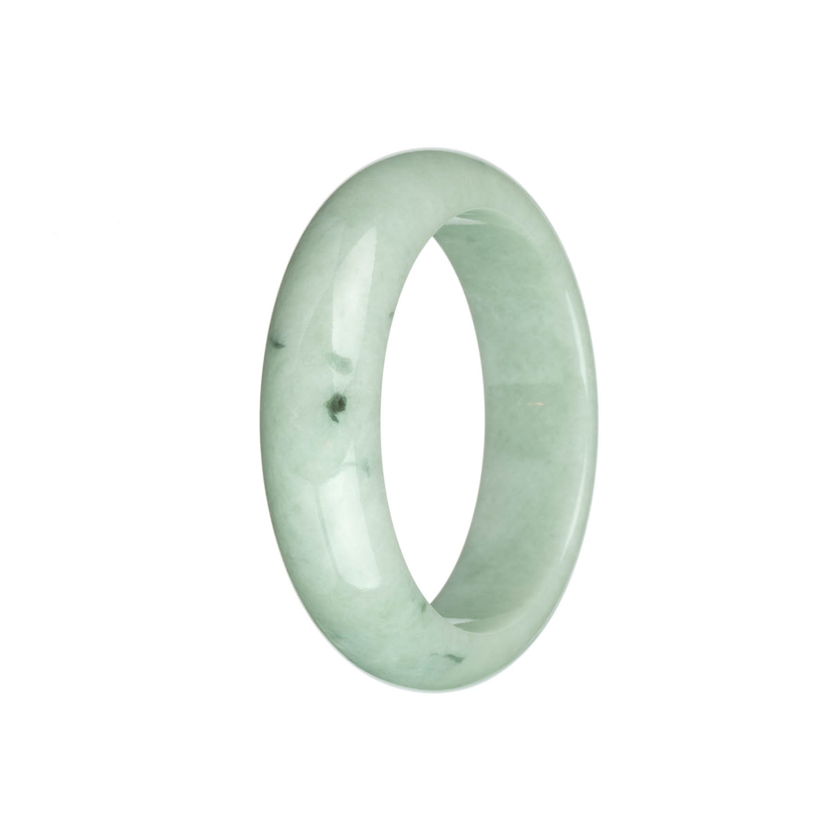 Genuine Natural Light Green with Dark Green Spots Burma Jade Bangle Bracelet - 58mm Half Moon