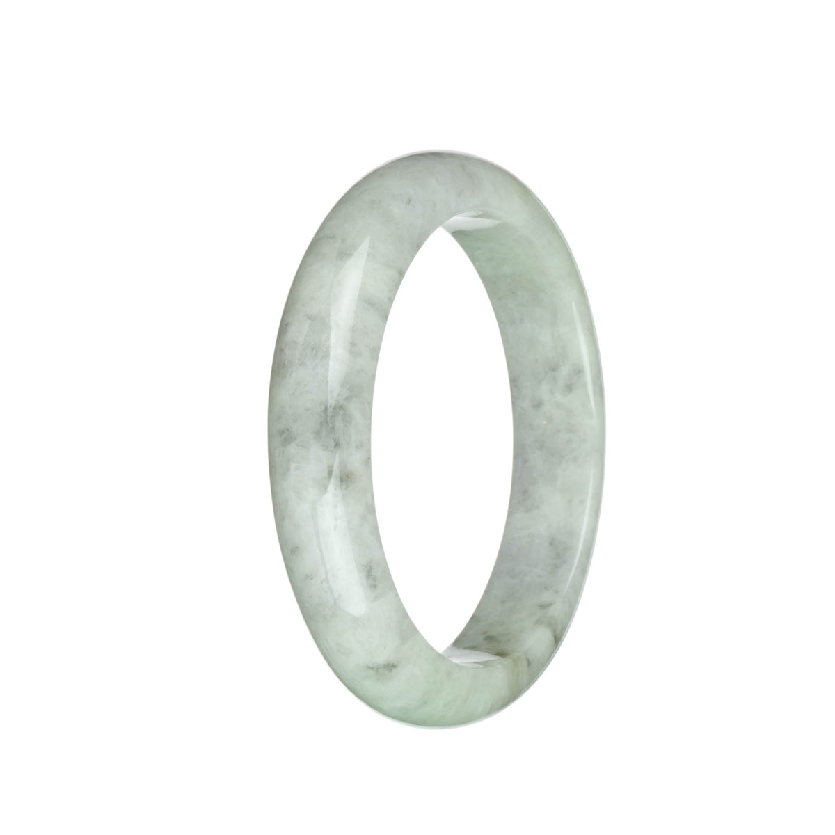 Genuine Type A Light Green and Light Grey with Grey Patterns Jadeite Bangle Bracelet - 62mm Half Moon