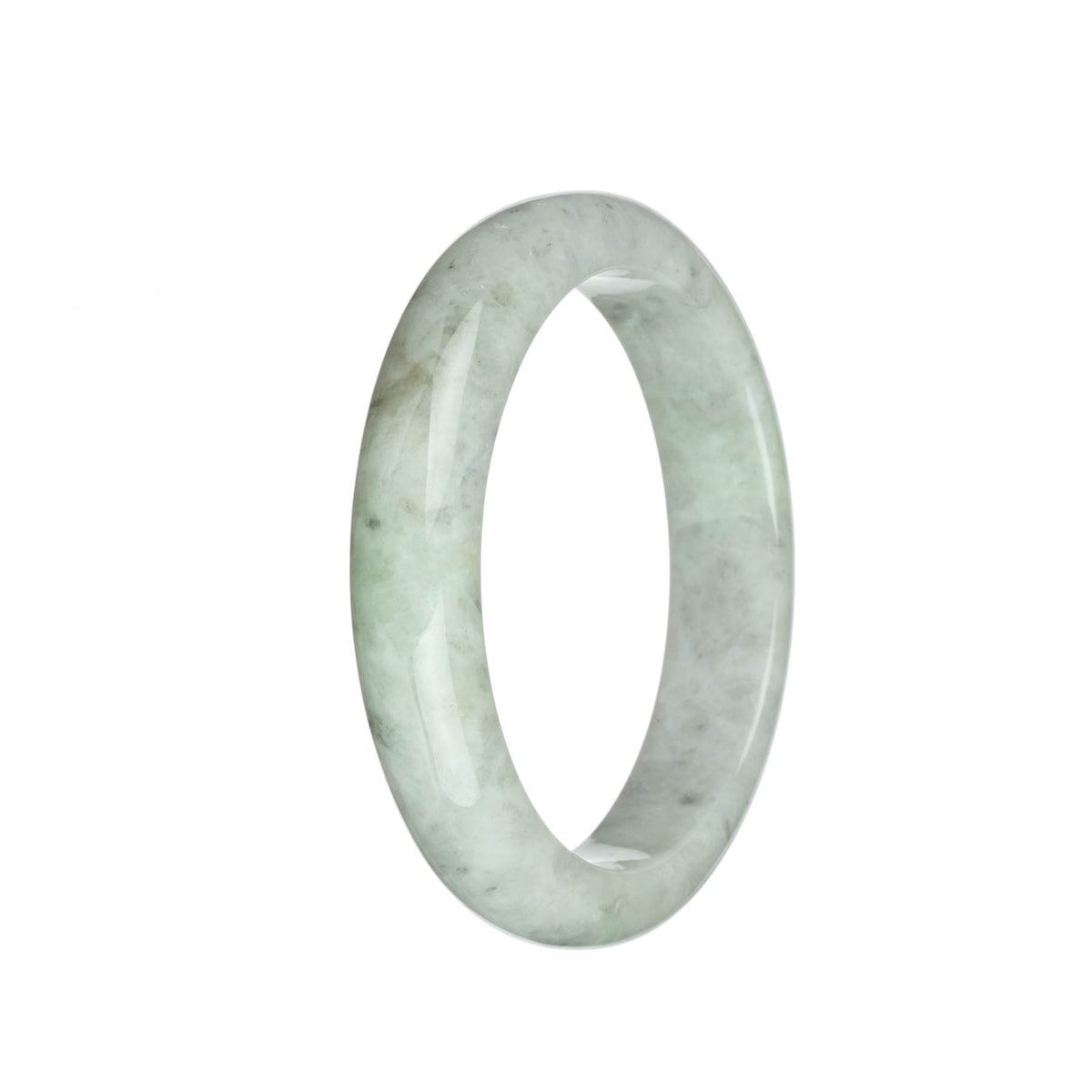 Genuine Type A Light Green and Light Grey with Grey Patterns Jadeite Bangle Bracelet - 62mm Half Moon