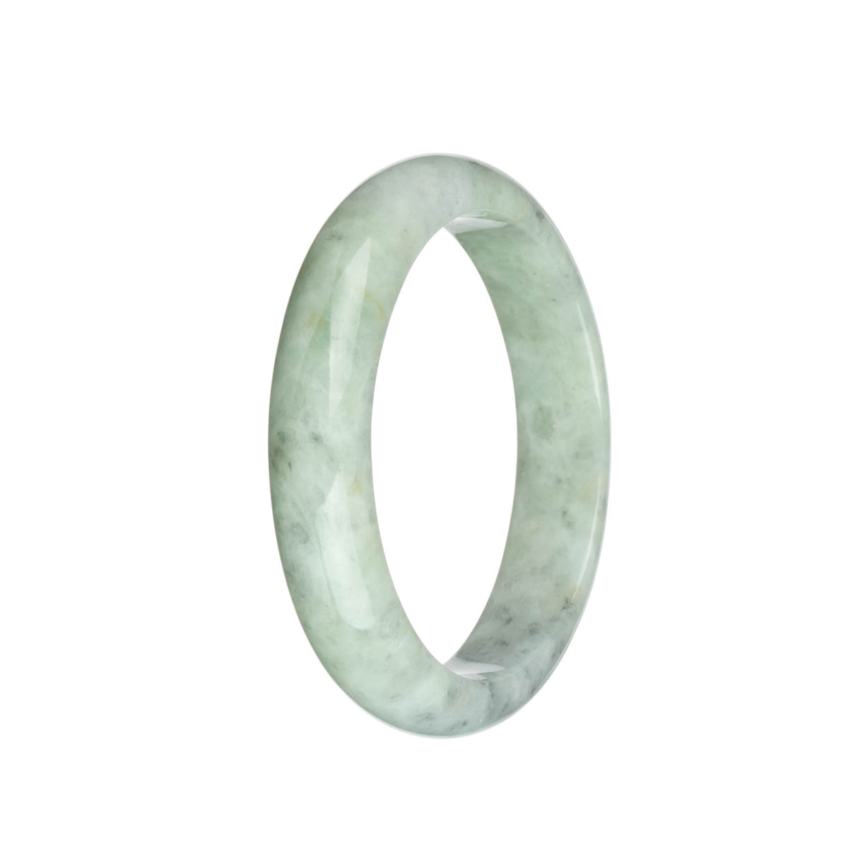 Genuine Grade A Light Grey and Light Green with Grey and Light Brown Spots Jadeite Jade Bracelet - 63mm Half Moon