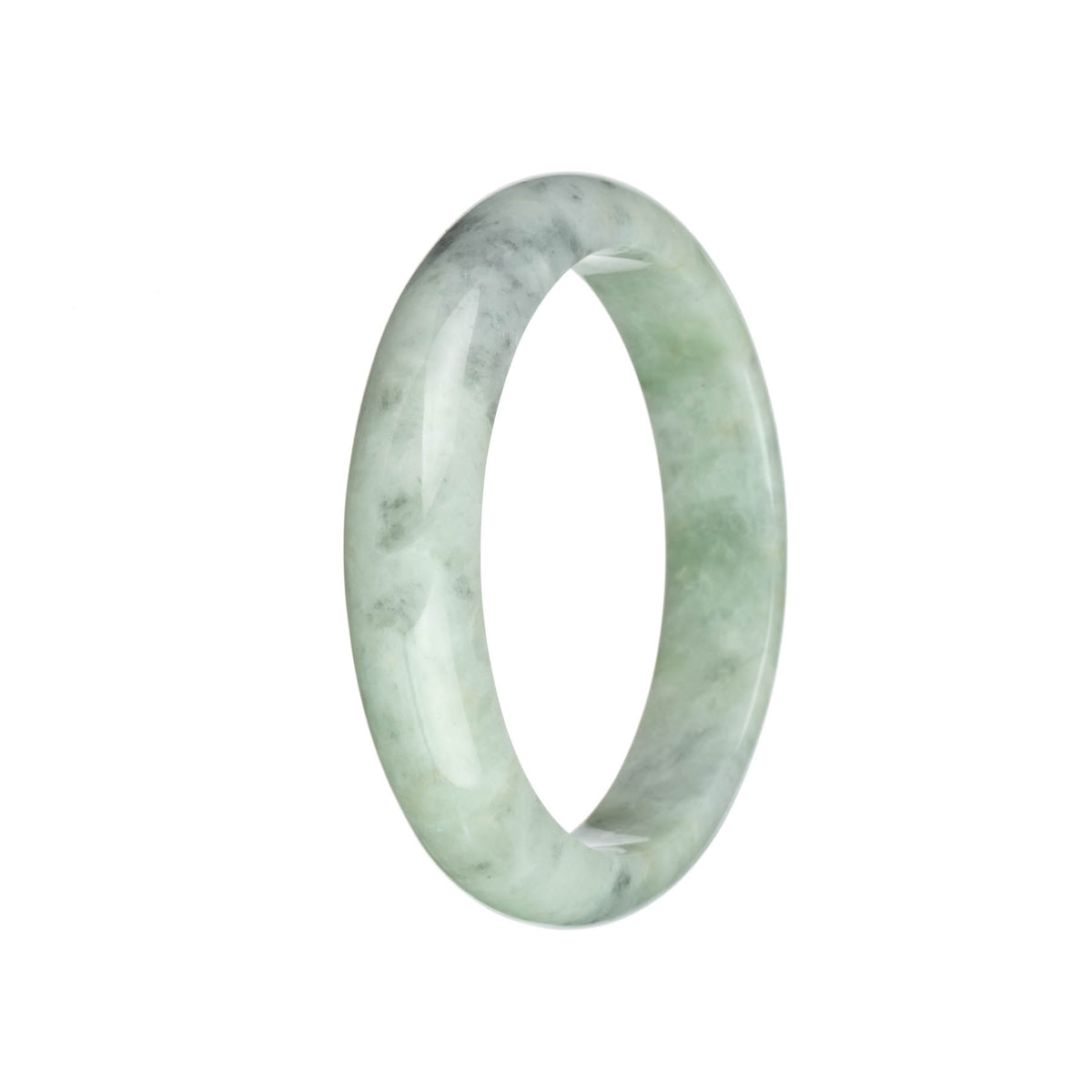 Genuine Grade A Light Grey and Light Green with Grey and Light Brown Spots Jadeite Jade Bracelet - 63mm Half Moon