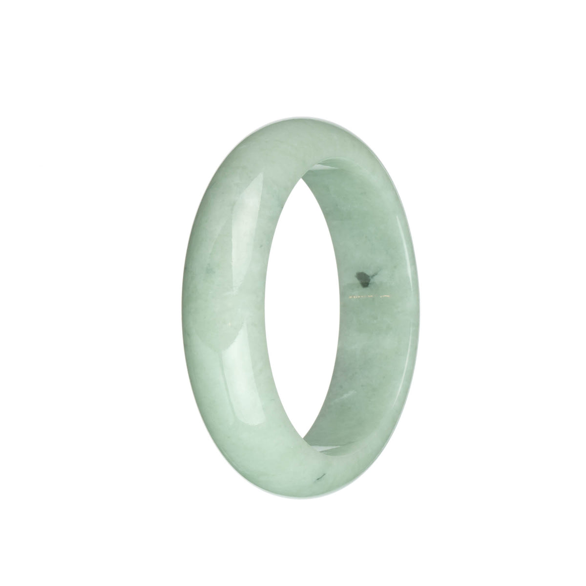 Real Untreated Light Green with Dark Green Spots Jadeite Jade Bracelet - 58mm Half Moon