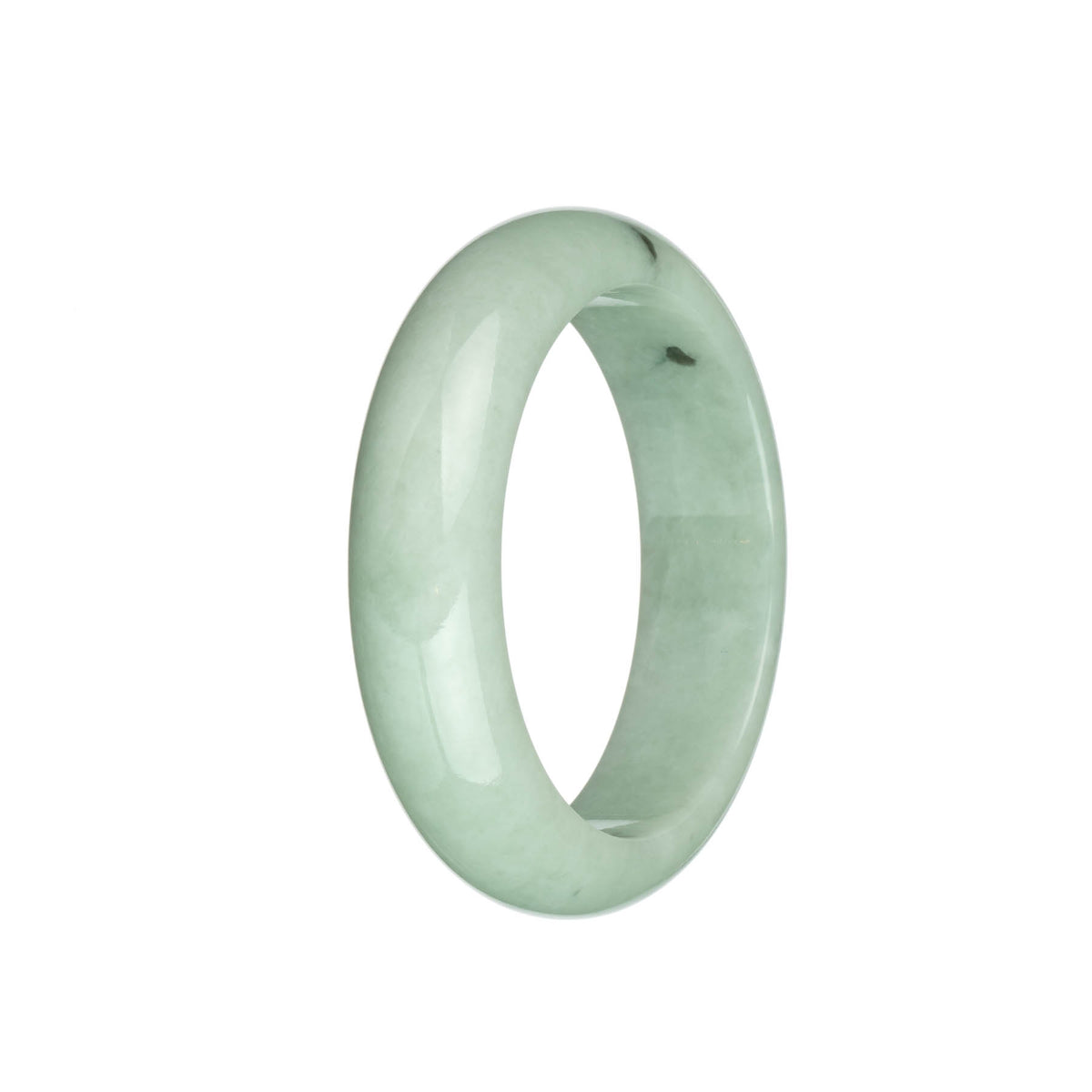 Real Untreated Light Green with Dark Green Spots Jadeite Jade Bracelet - 58mm Half Moon