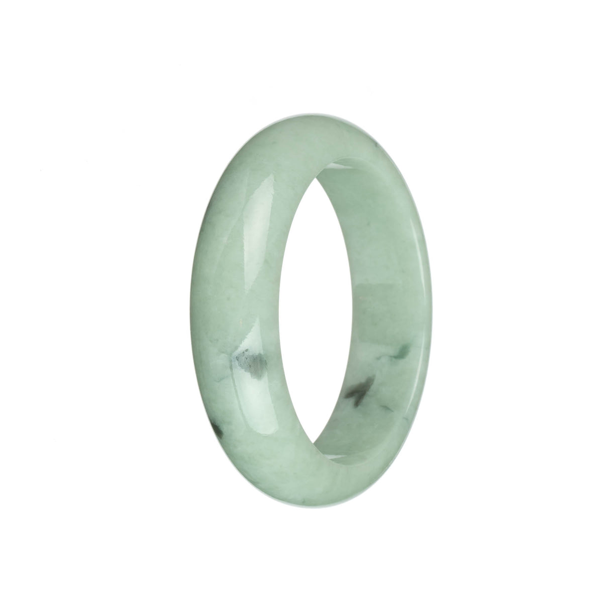 Real Untreated Light Green with Dark Green Spots Jadeite Jade Bracelet - 58mm Half Moon