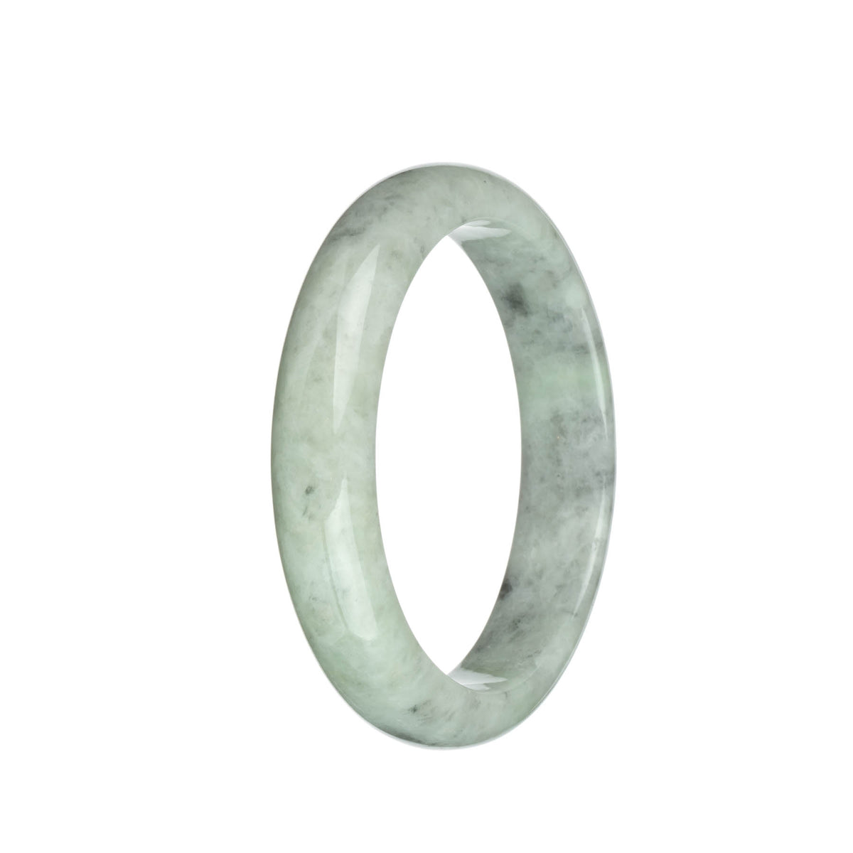 Certified Grade A Light Grey and Light Green with Grey Patterns Burmese Jade Bangle - 63mm Half Moon