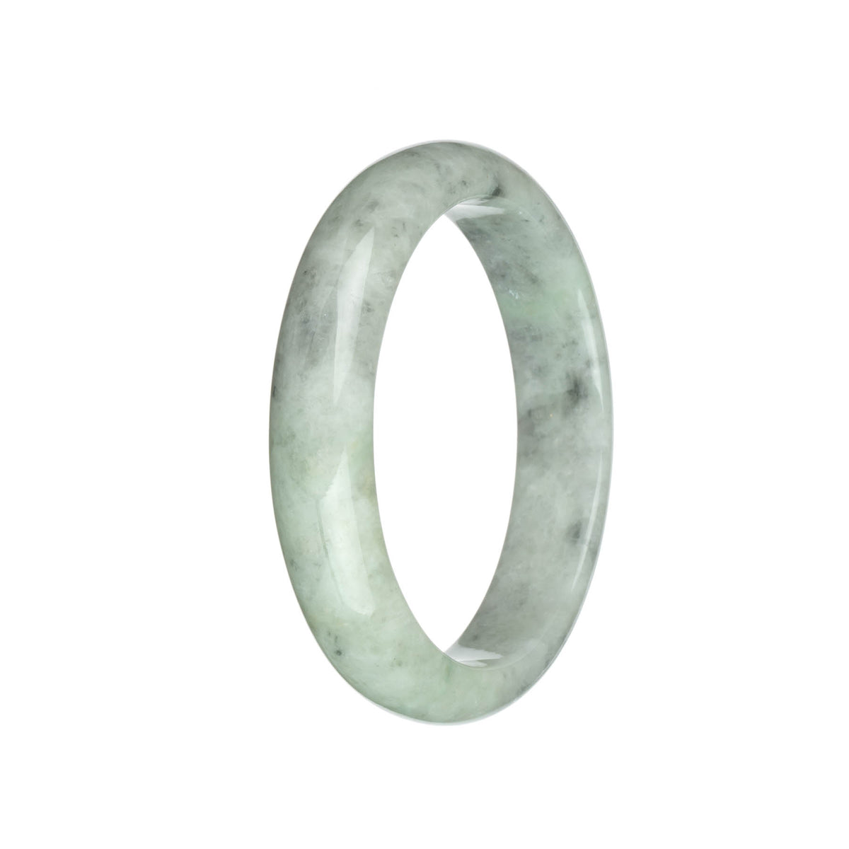 Certified Grade A Light Grey and Light Green with Grey Patterns Burmese Jade Bangle - 63mm Half Moon