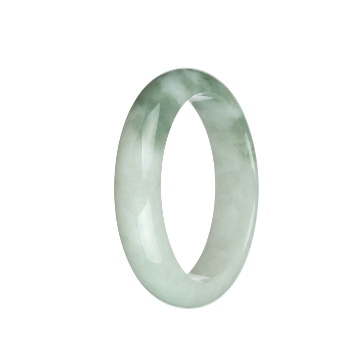 Genuine Grade A Green and White Burmese Jade Bracelet - 60mm Half Moon