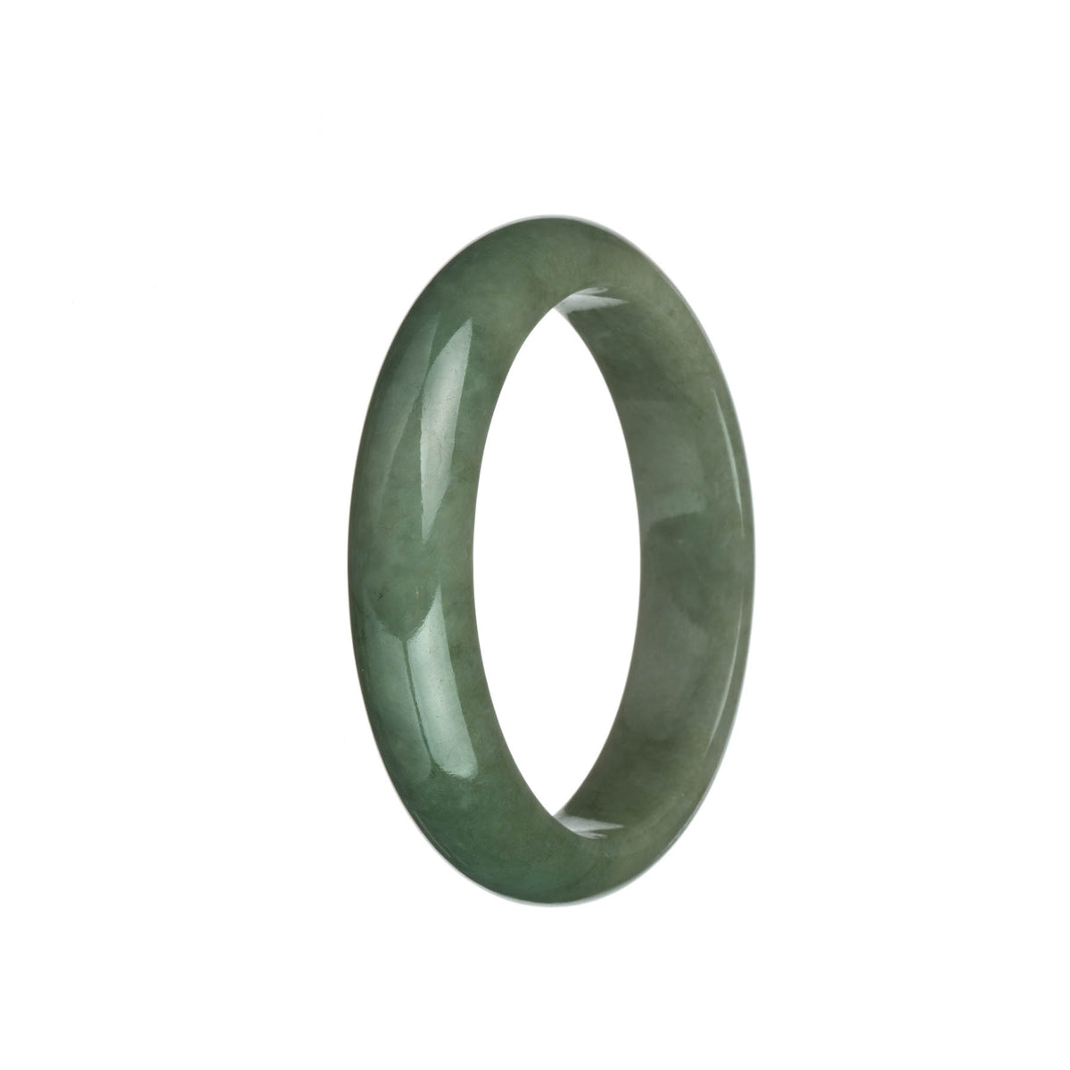 Authentic Type A Olive Green with Light Olive Green Jadeite Jade Bangle Bracelet - 58mm Half Moon