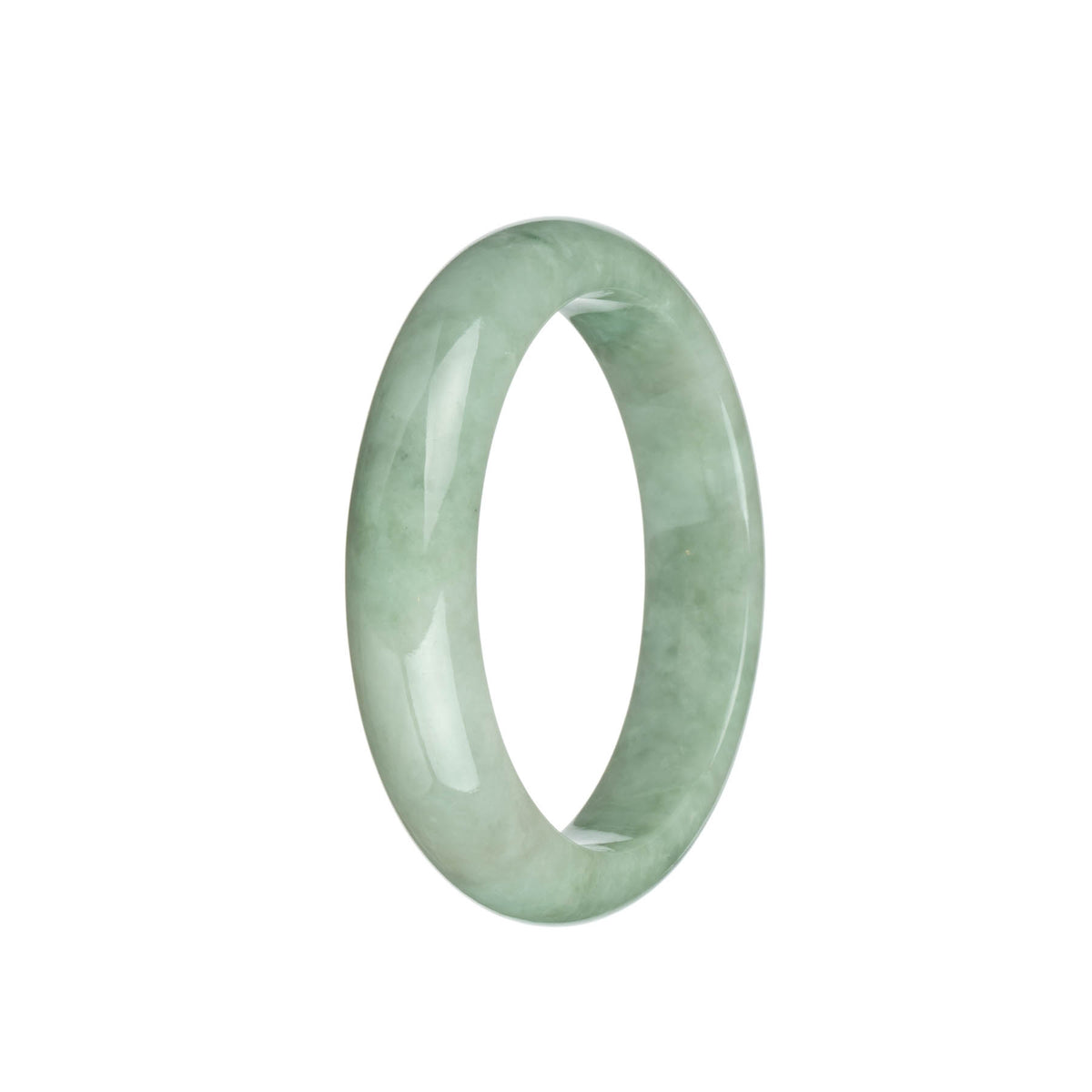 Genuine Natural Light Green and White Jade Bangle Bracelet - 59mm Half Moon