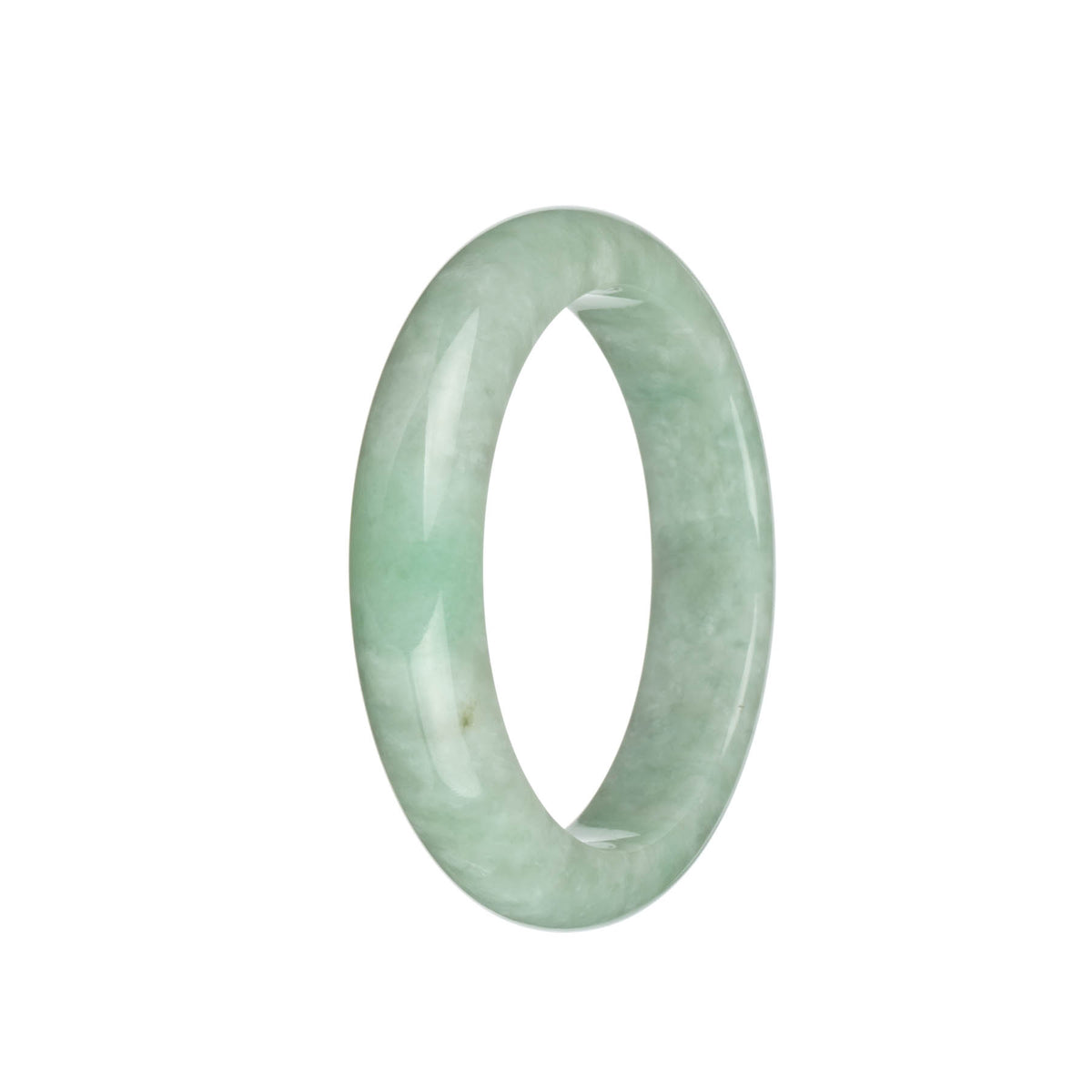 Real Grade A Green with Light Grey Traditional Jade Bracelet - 59mm Semi Round