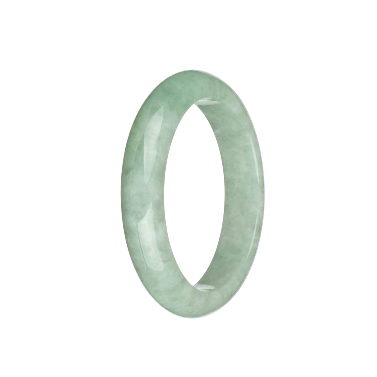 Certified Natural Green with Pale Green Traditional Jade Bangle - 59mm Half Moon