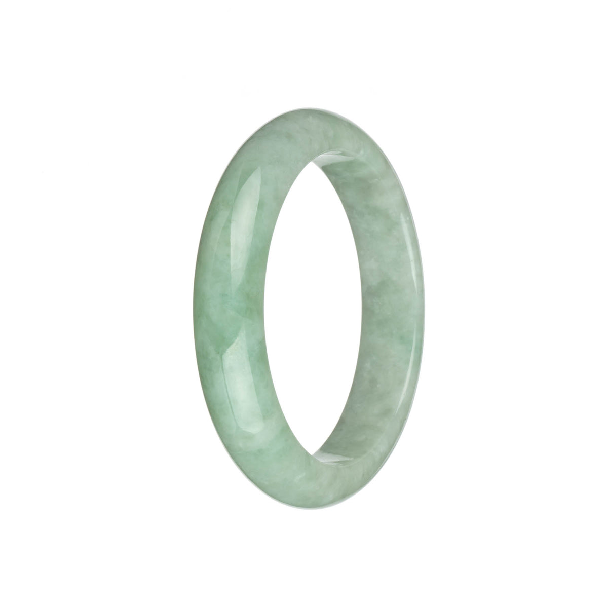 Certified Natural Green with Pale Green Traditional Jade Bangle - 59mm Half Moon