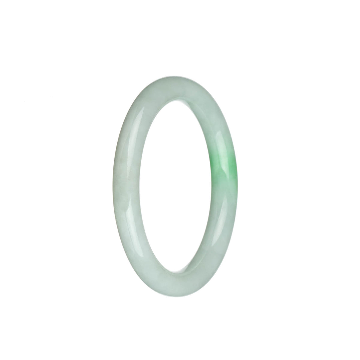 Authentic Grade A White with Apple Green Jade Bangle - 54mm Petite Round