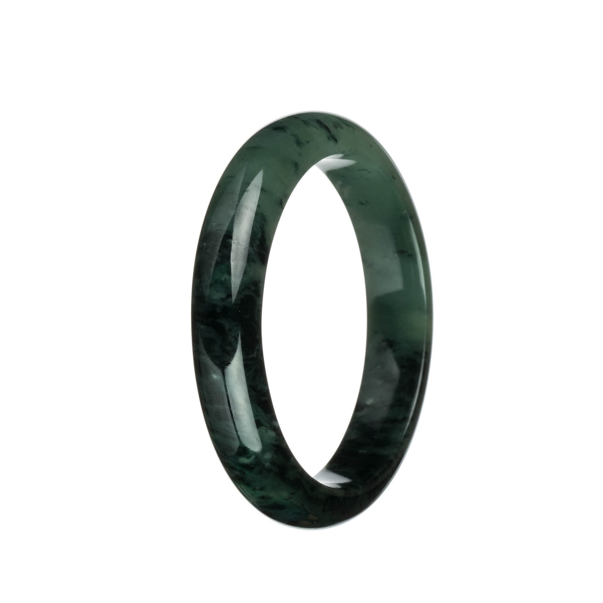 Certified Grade A Green with Black and Dark Green Patterns Burma Jade Bracelet - 62mm Half Moon