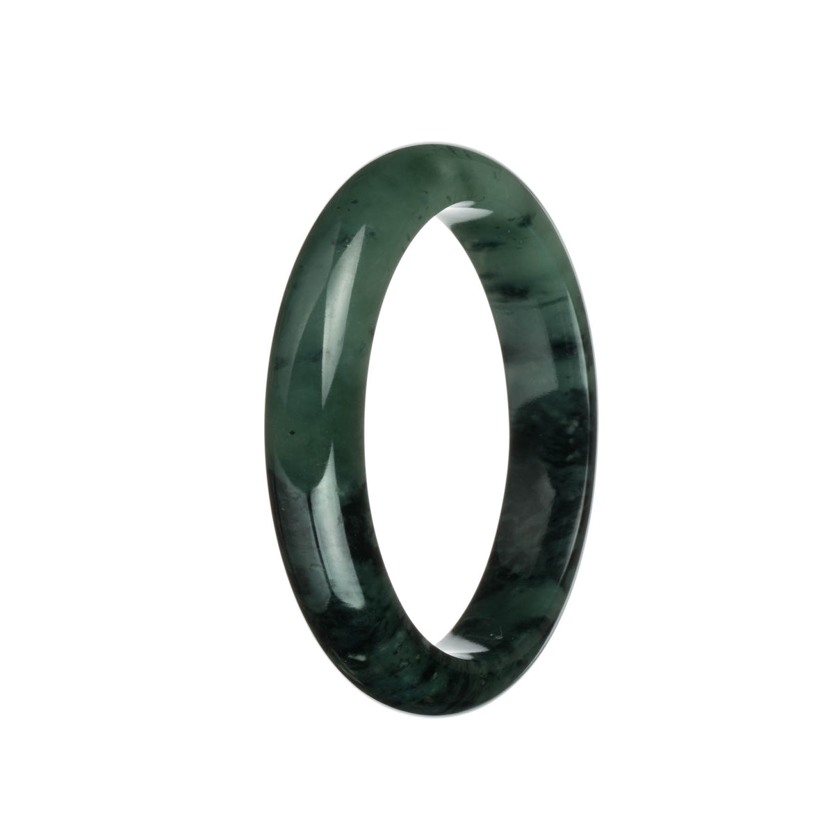 Certified Grade A Green with Black and Dark Green Patterns Burma Jade Bracelet - 62mm Half Moon