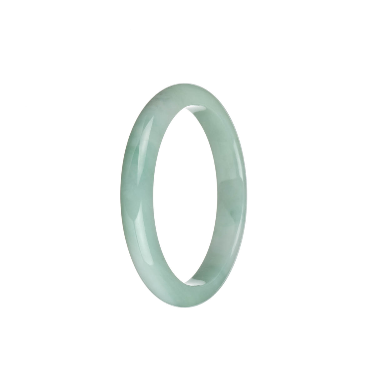 Real Untreated Light Green and Pale Green with White Jadeite Jade Bangle Bracelet - 55mm Semi Round