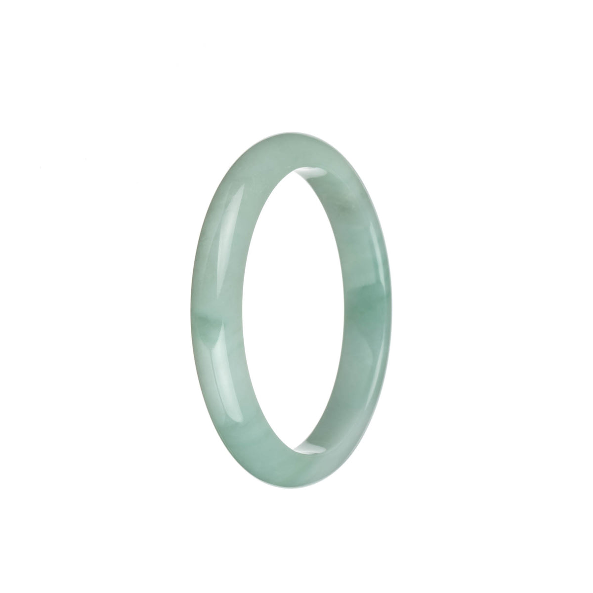 Real Untreated Light Green and Pale Green with White Jadeite Jade Bangle Bracelet - 55mm Semi Round