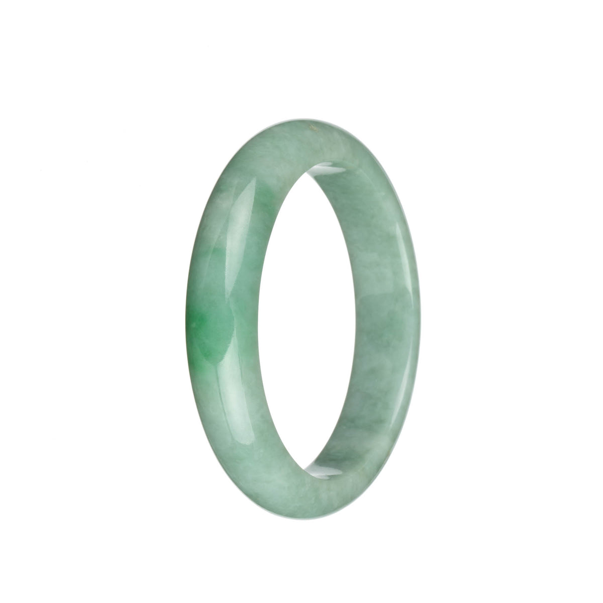 Genuine Grade A Light Green with Emerald Green Jade Bangle - 59mm Half Moon