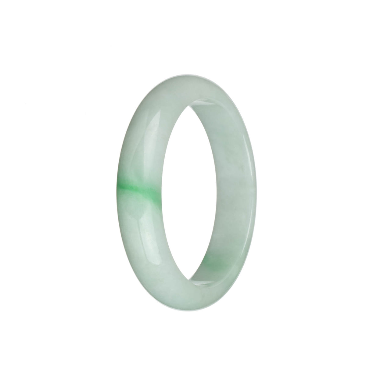 Real Grade A White with Emerald Green Jadeite Jade Bangle Bracelet - 58mm Half Moon