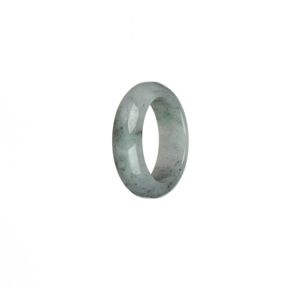 Genuine Whiteish Grey with Grey Spots, and Light Green Spot Jade Ring- US 9.5