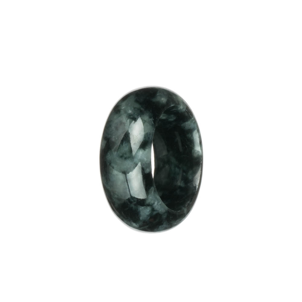 Authentic Black with Grey Burma Jade Ring- US 11