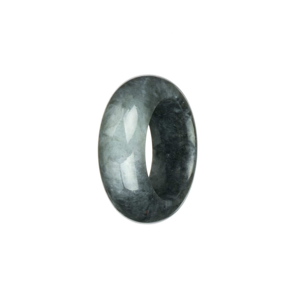 Authentic Black with Grey Jadeite Jade Ring - US 11.5