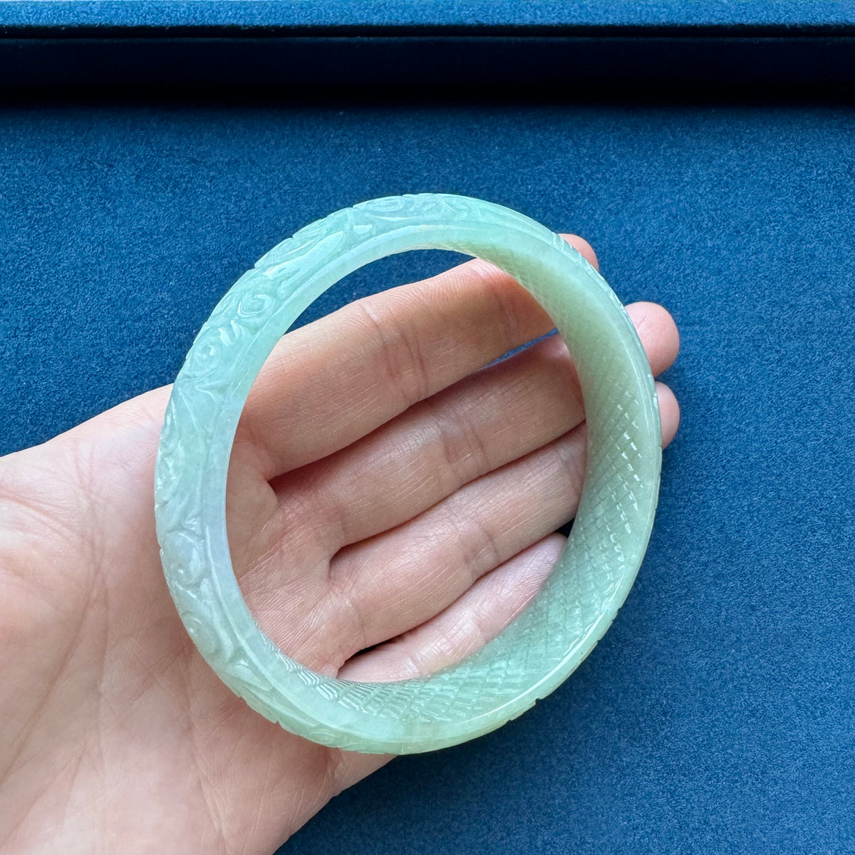 Certified Grade A Pale Green Burmese Jade Bangle - 61mm Carved