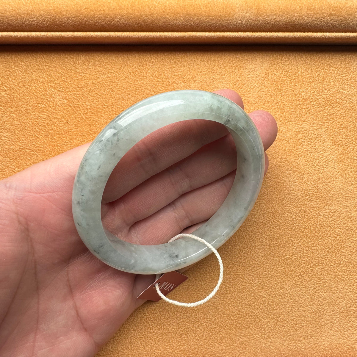 Real Type A Light grey with grey spots Traditional Jade Bracelet - 60mm Semi Round