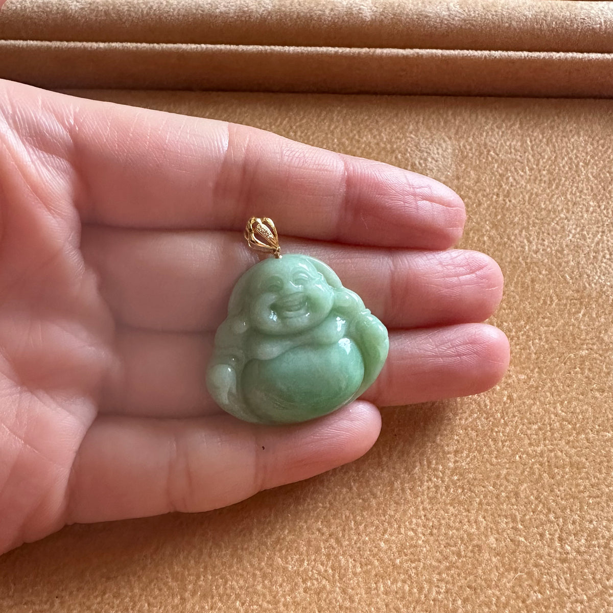 Green Laughing Buddha Jadeite Jade Pendant