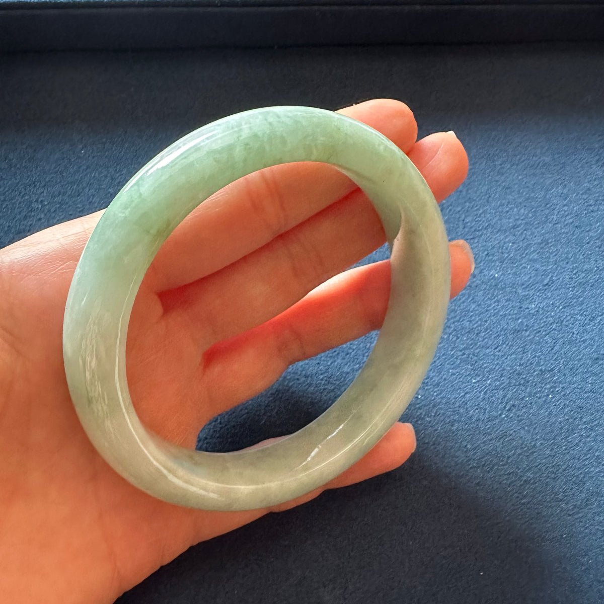 Certified Grade A Light Green Burma Jade Bangle Bracelet - 58mm Half Moon