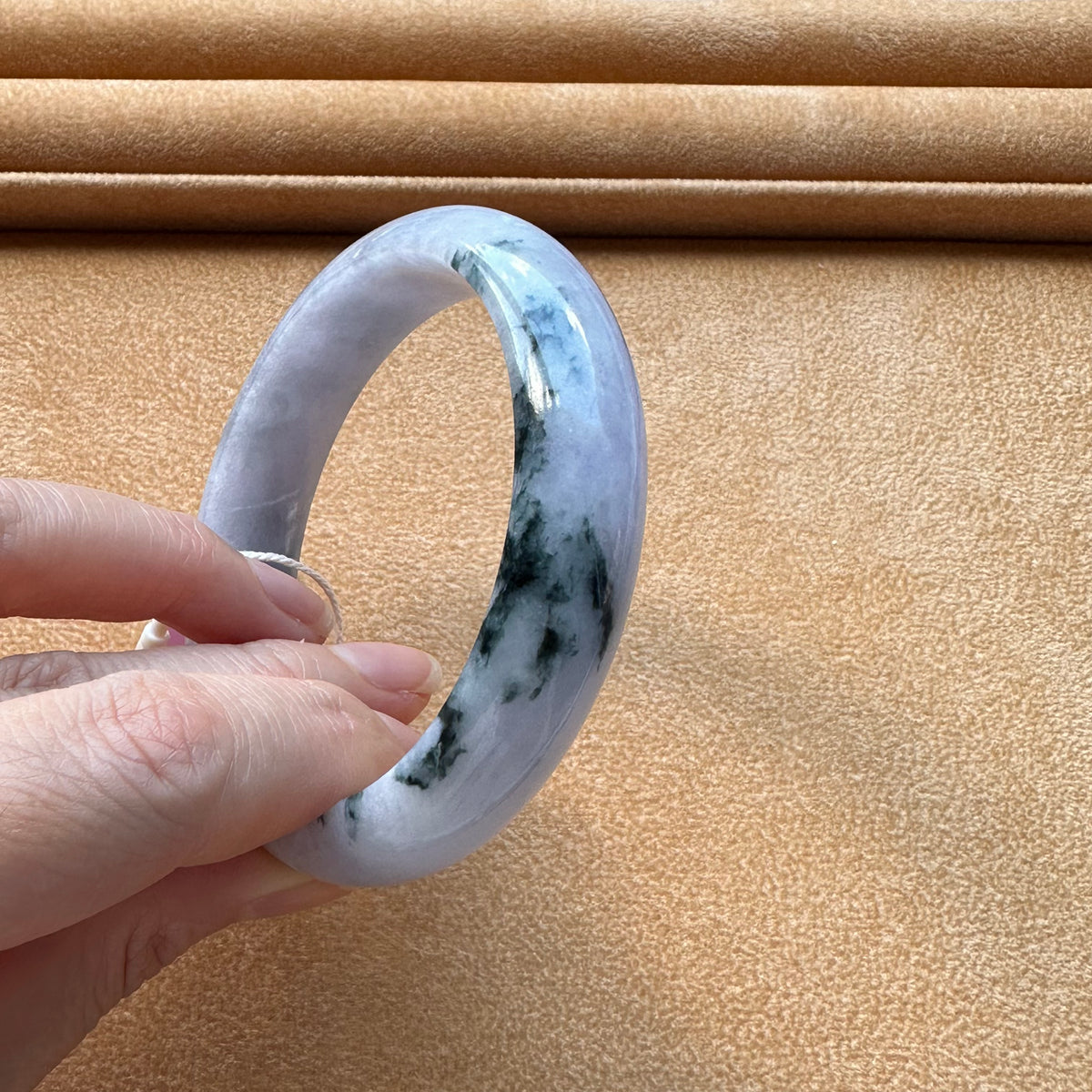 Certified Natural Lavender Flower Traditional Jade Bangle - 56mm Half Moon