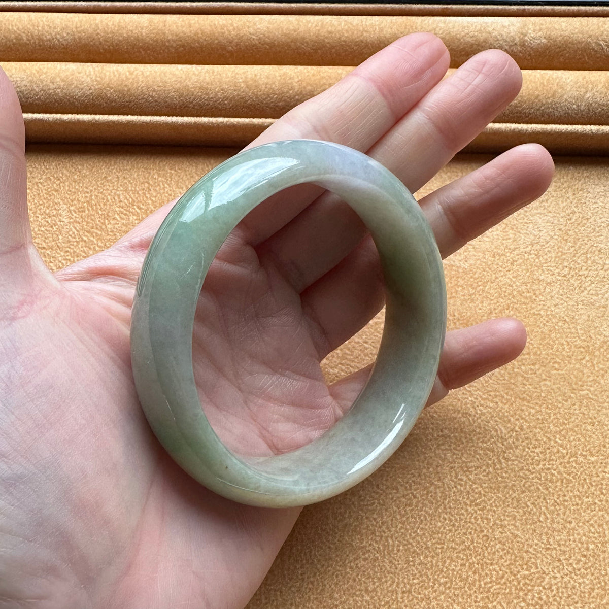 Real Natural Green with Lavender Jade Bracelet - 55mm Half Moon