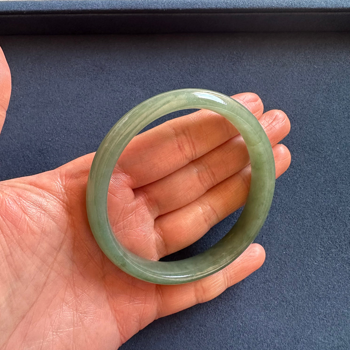 Authentic Grade A Green Burma Jade Bangle - 59mm Half Moon